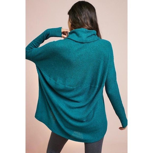 Anthropologie Teal Brushed Cowl Neck Pullover M/L - Picture 3 of 8